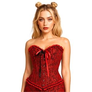 Whimsigoth Corset Women's 3XL Red Black Goth Bow-Front Dark Fairy Vamp‎ Y2K Glam